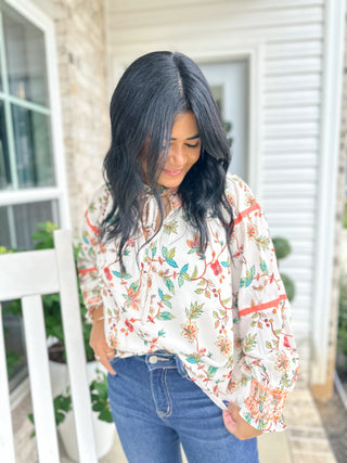 Autumn Bloom Top Floral Printed Smocked Blouse - Magnolia & Pine