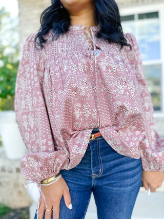 Rosehill Smocked Tie Blouse - Magnolia & Pine