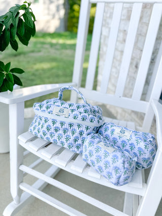 Everleigh Quilted Cosmetic Bag Set of 3  - Magnolia & Pine