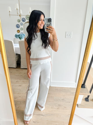 Magnolia Lounge Ivory & Taupe Back Tie Sleeveless Sweater Top & Wide Leg Pants Set - Southern Roots & Boots