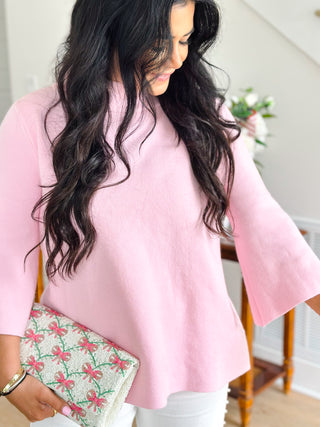 Melania Baby Pink Funnel Neck Bell Sleeve Top - Southern Roots & Boots