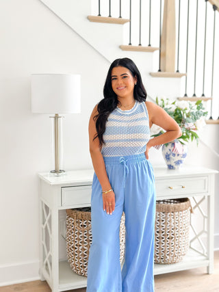 Oceanside Knit Blue & White Striped Crochet Tank - Southern Roots & Boots