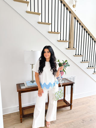 Savannah Blue & White Scallop Top - Southern Roots & Boots