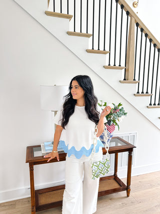 Savannah Blue & White Scallop Top - Southern Roots & Boots