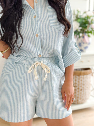 Seaside Blue and White Striped Linen Set - Southern Roots & Boots