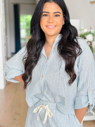 Seaside Blue and White Striped Linen Set - Southern Roots & Boots
