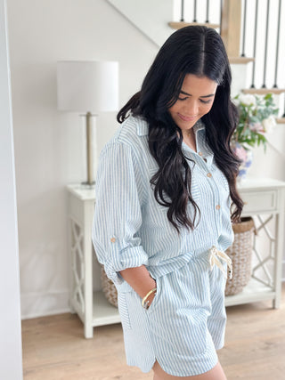 Seaside Blue and White Striped Linen Set - Southern Roots & Boots