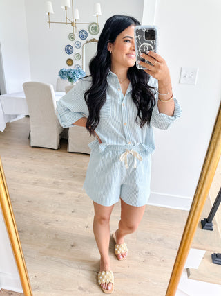 Seaside Blue and White Striped Linen Set - Southern Roots & Boots