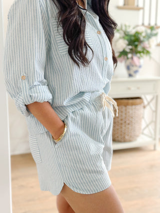 Seaside Blue and White Striped Linen Set - Southern Roots & Boots