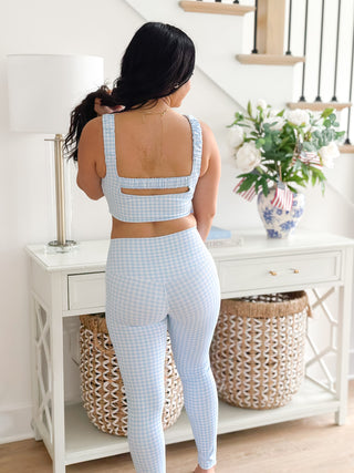 Sweet Carolina Set Blue Gingham Ruched Bra & Legging Set - Southern Roots & Boots