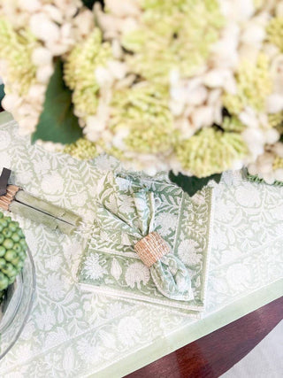 Savannah Garden Block Print Napkins – Green & Cream (Set of 4) - Southern Roots & Boots