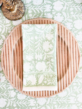 Savannah Garden Block Print Napkins – Green & Cream (Set of 4) - Southern Roots & Boots